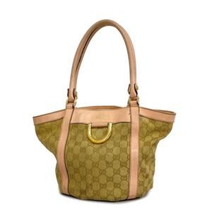 Gucci Beige Monogram Canvas Tote with Pink-Tan Leather Trim